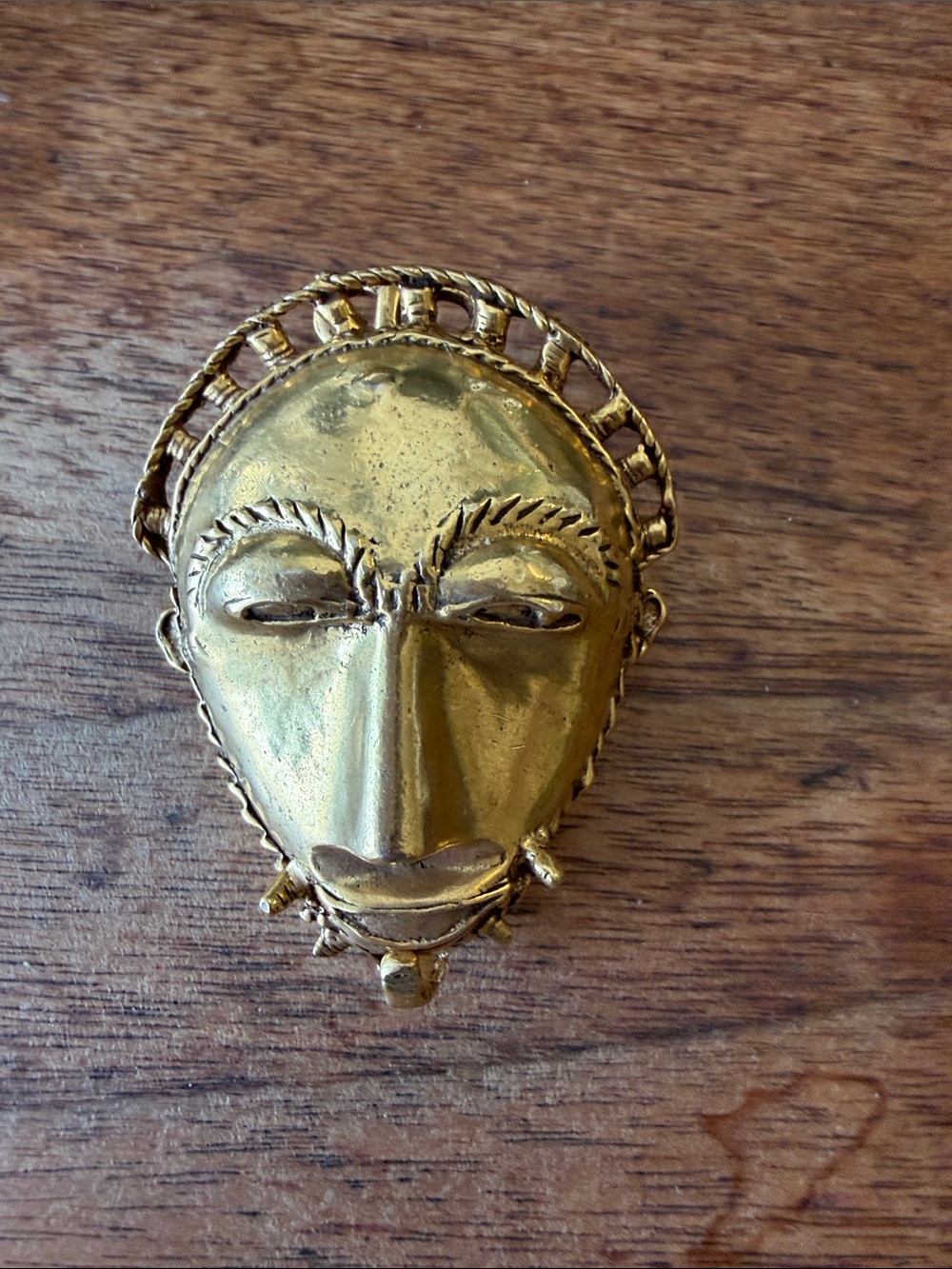 Vintage Tribal Inspired Bronze Colored Mask Brooch Pendant 1989 MMA